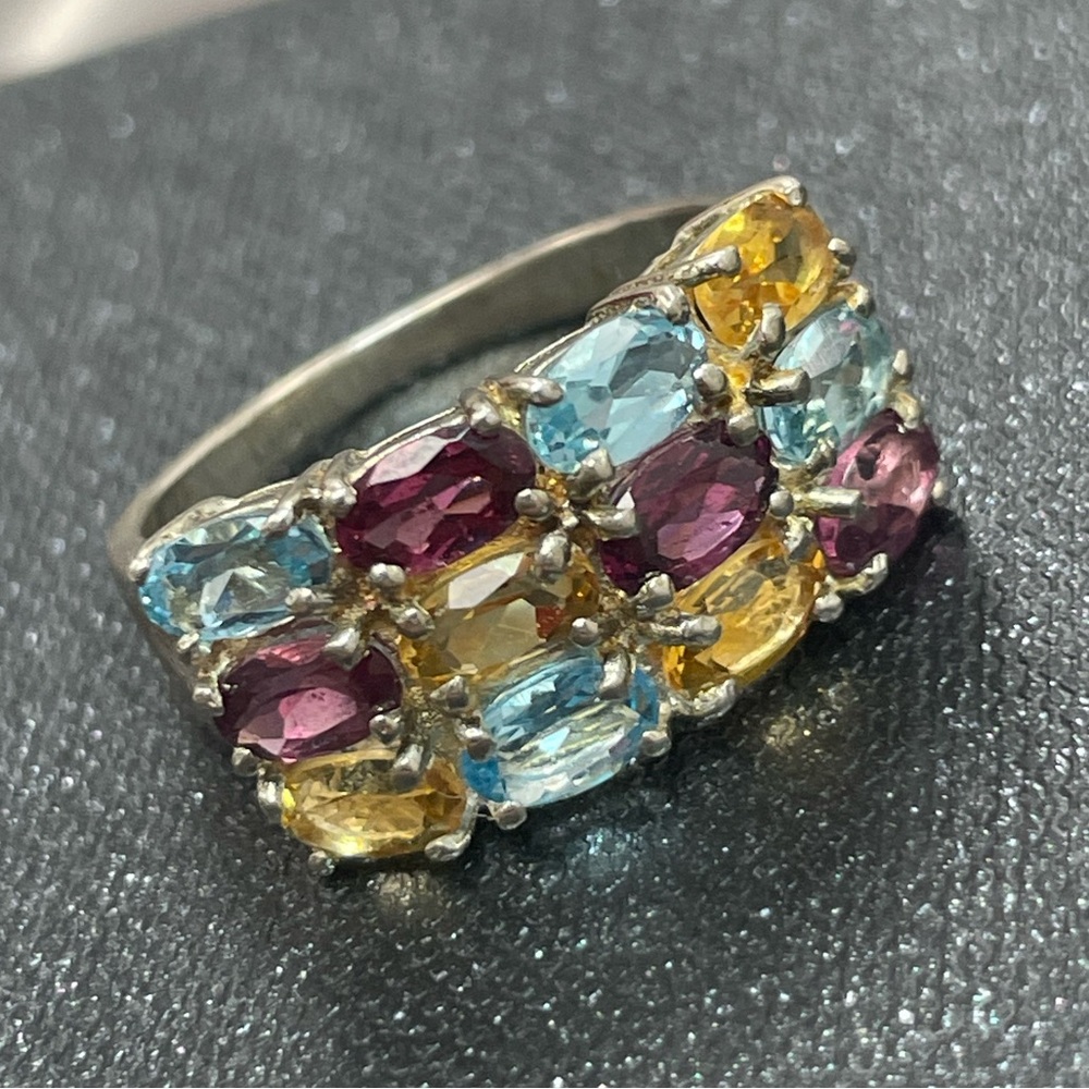 NEW AAA citrine Rhodolite, Garnet and topaz silver ring. Size 6.75.